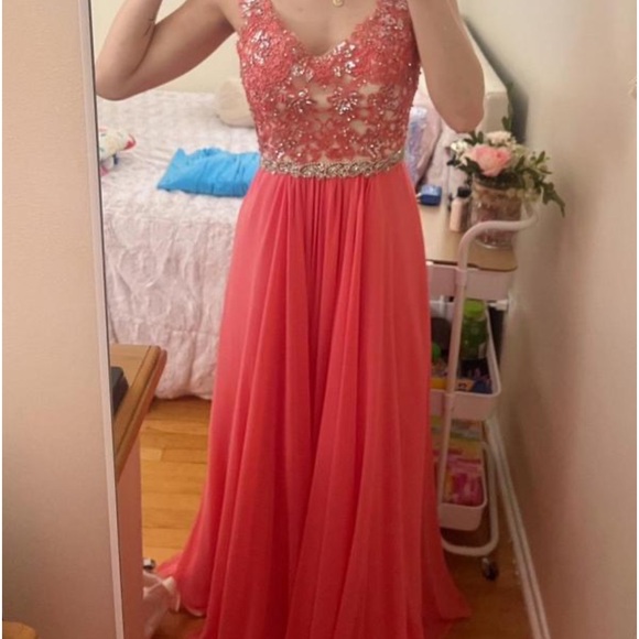 NIGHT STUDIO Coral Rhinestone PROM Embroidered Bodice  Bridesmaid Dress 8 - Picture 3 of 16